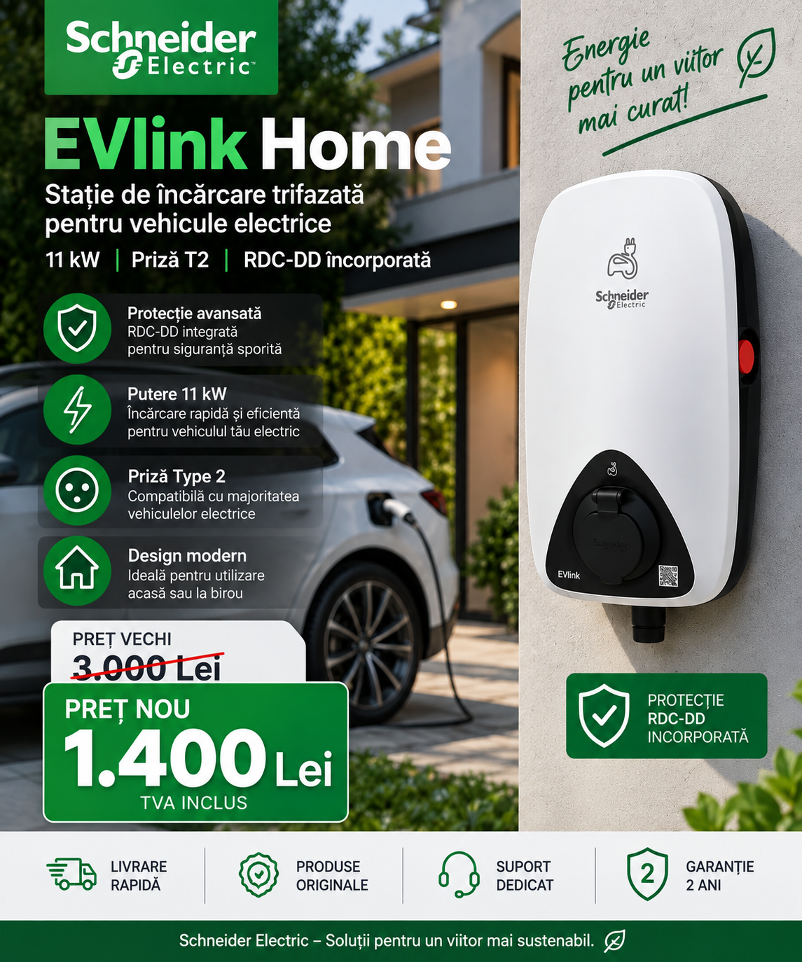 Stație încărcare Schneider EVlink Home 11kW